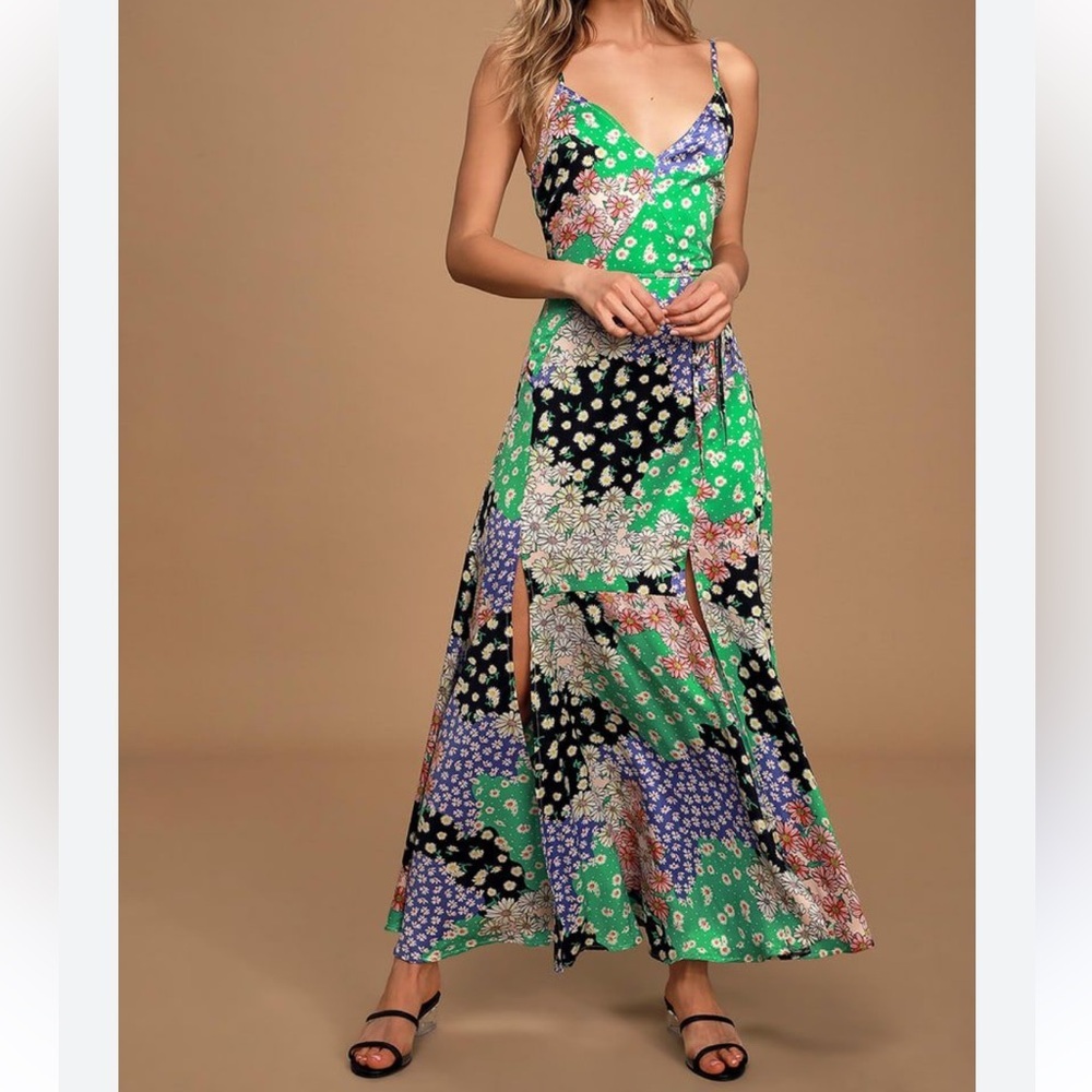 Lulu's Green and Purple Floral Maxi Dress